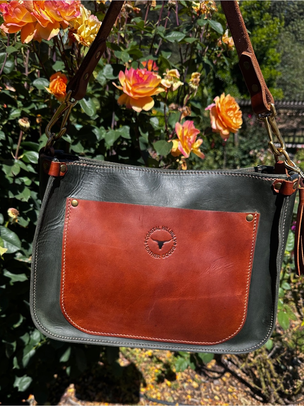 Coastal Hillbilly Leather Goods - Side Car. Green with tan accents.